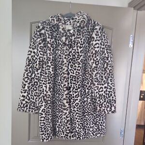 LOFT Faux Fur Coat in Black and White